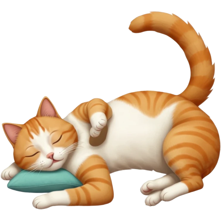 ginger and white small cat eyes closed lying down upside down with paws stretched out straight in different directions emoji
