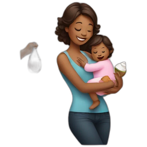Mom holding baby and wine emoji