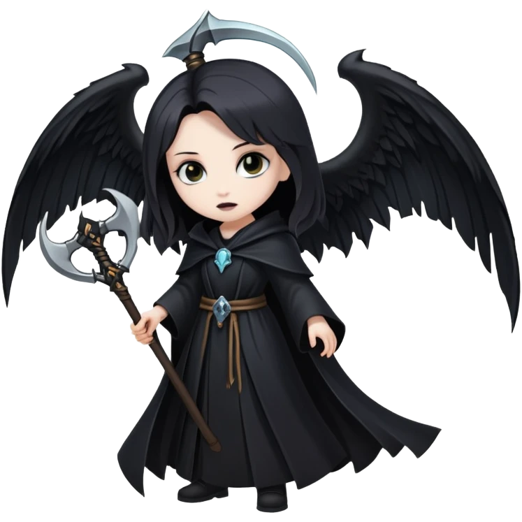 Necromancer girl with wings, a scythe and shield emoji
