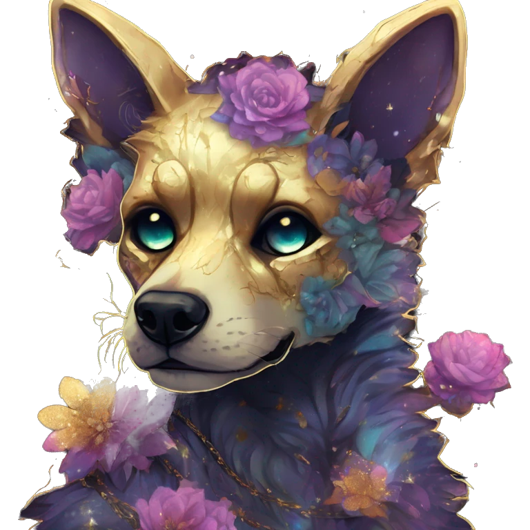 iridescent kintsugi fluffy zombie black brown gold dog fox head zombie skeleton gold mechanical nebula galaxy stars colorful flowers fairy lights vintage zombie emoji