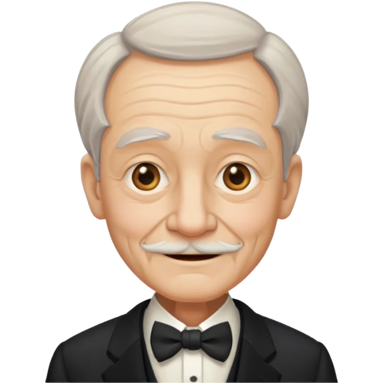 old man in formal attire, bearing a small ironic smile emoji