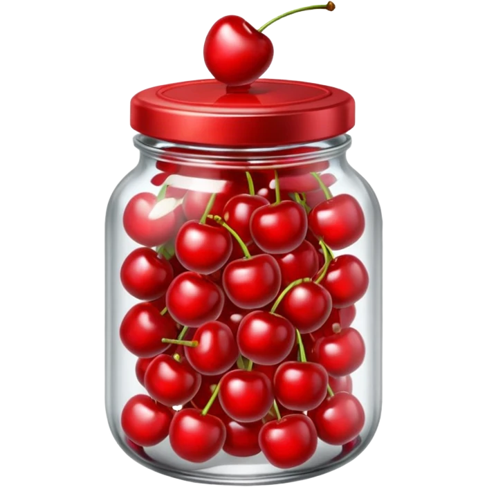 Realistic glass jar with silver metallic lid filled with maraschino cherries inside of it. emoji