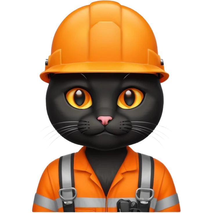 black cat, handyman Outfit, wearing a Helmet emoji