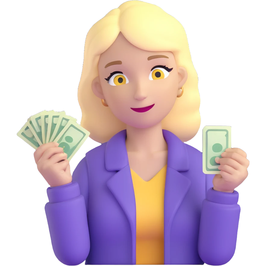yellow skin woman counting cash emoji