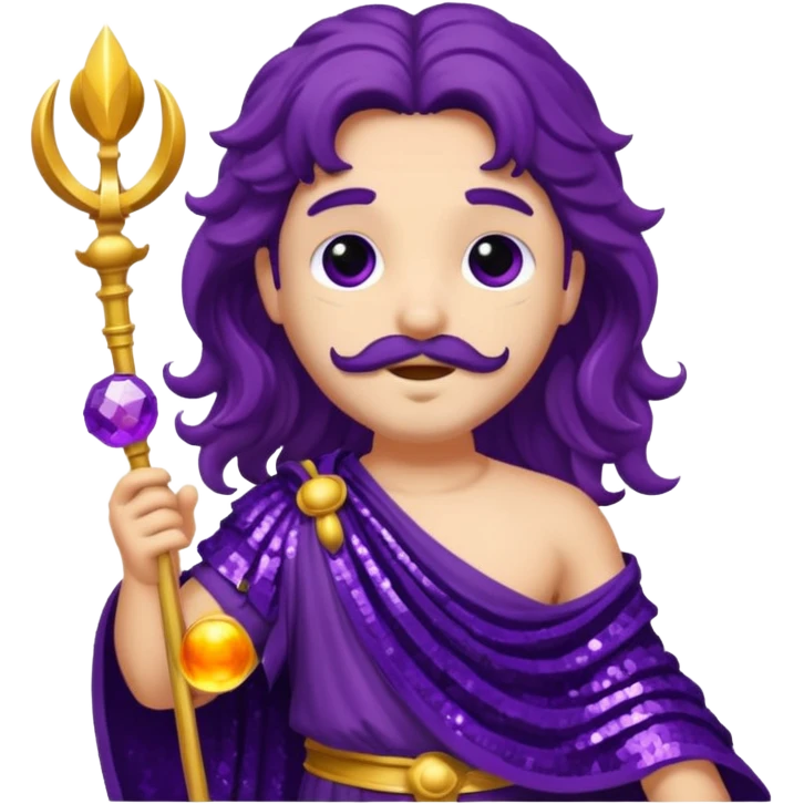  Pluto from Roman Deities with long deep purple wavy hair, deep purple sequin toga emoji