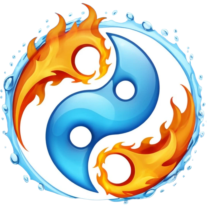 The fire and water emojis are in the form of the yin-yan symbol in front of a completely black background. let the background be black emoji