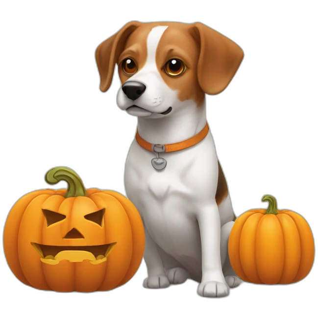 wise beagle and jack russell dog with pumpkin emoji