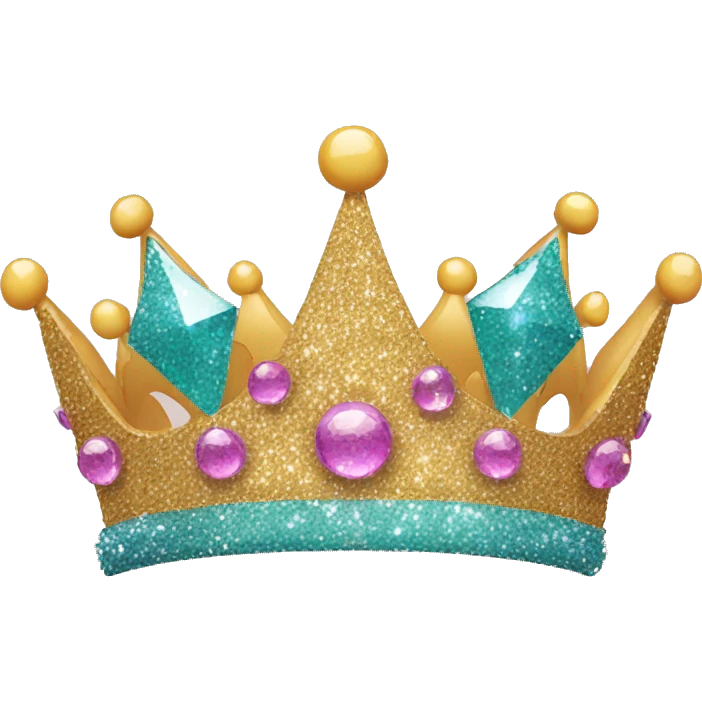 glittery crown with happy face on it emoji