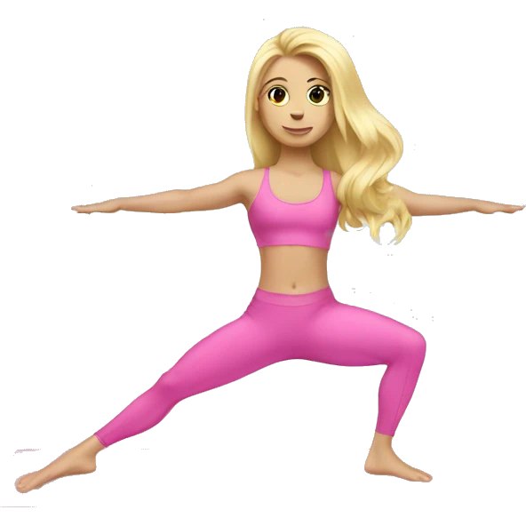 Blonde long hair doing Pilates wearing pink  emoji