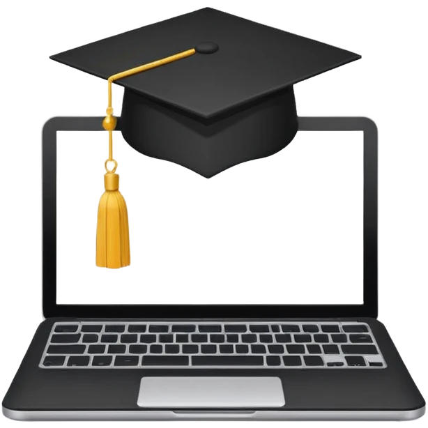 open laptop with graduation cap above it emoji