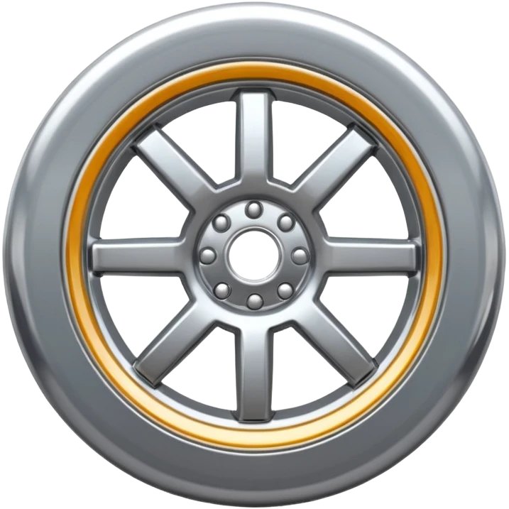 A chrome car wheel emoji, polished silver metal rim, smooth circular shape, minimal futuristic design, soft reflections, iOS emoji style, centered on white background, ultra clean look emoji