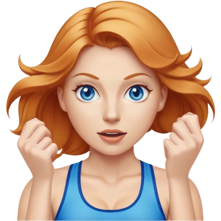 Strawberry Blonde woman with blue eyes exercising emoji