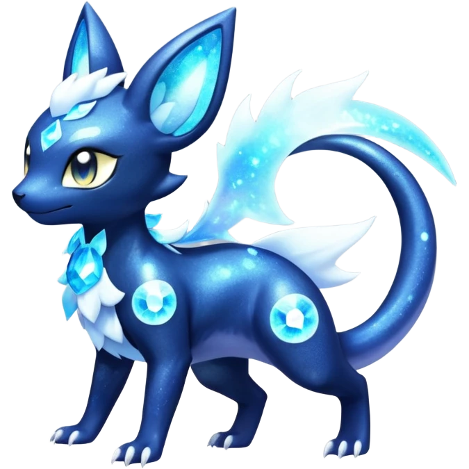 Shiny icy iridescent Nebulae Salandit-Meowstic-Umbreon-Fakémon-hybrid-creature (full body)  emoji