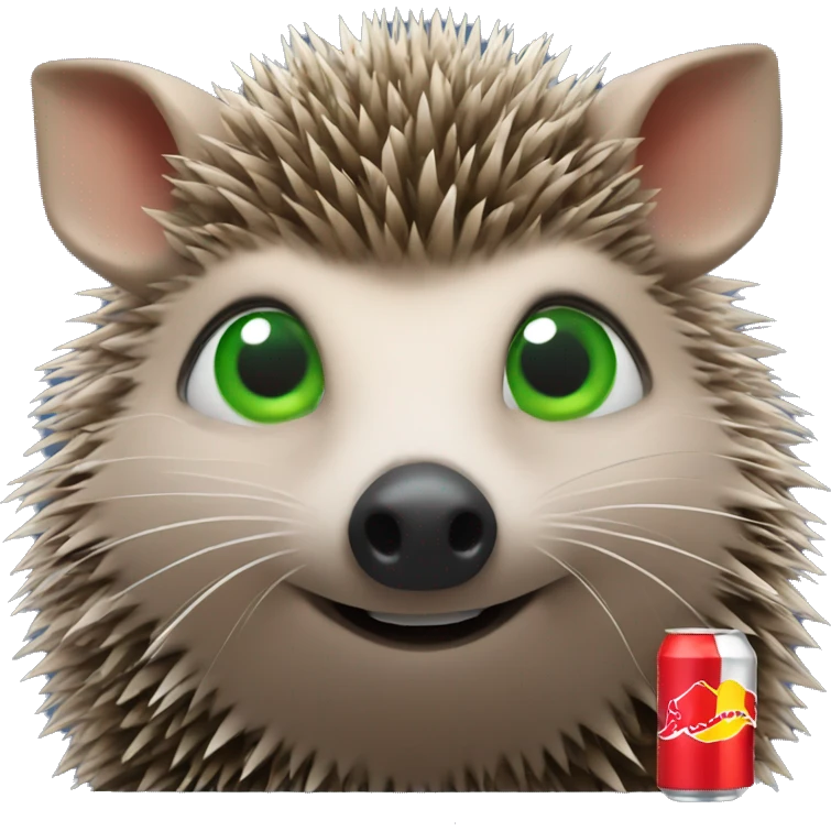 Hedgehog with green eyes and a Red Bull energy drink  emoji