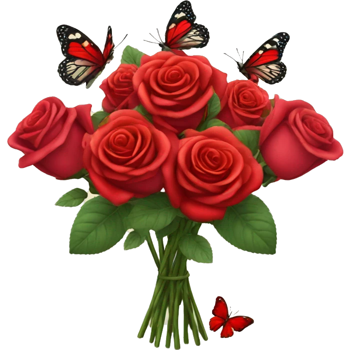 Red Roses bouquet with butterflies emoji