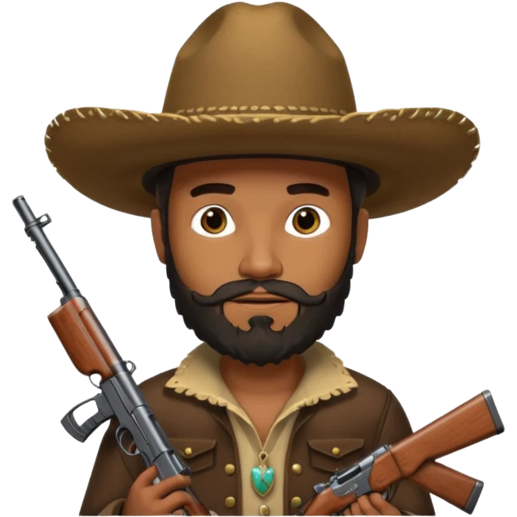  black cowboy with full beard, sombrero and a ak47 up emoji