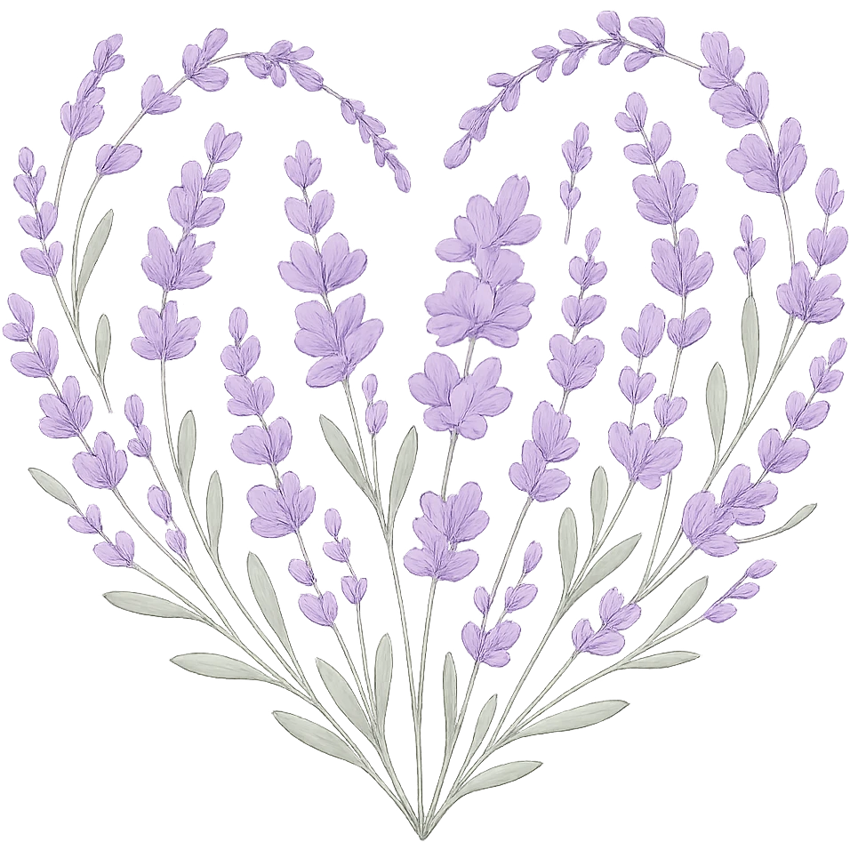 heart with a lavender garden theme, clean digital illustration emoji
