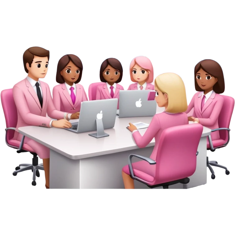 people in pink SPAM office setting having a SPAM marketing meeting landscape  emoji