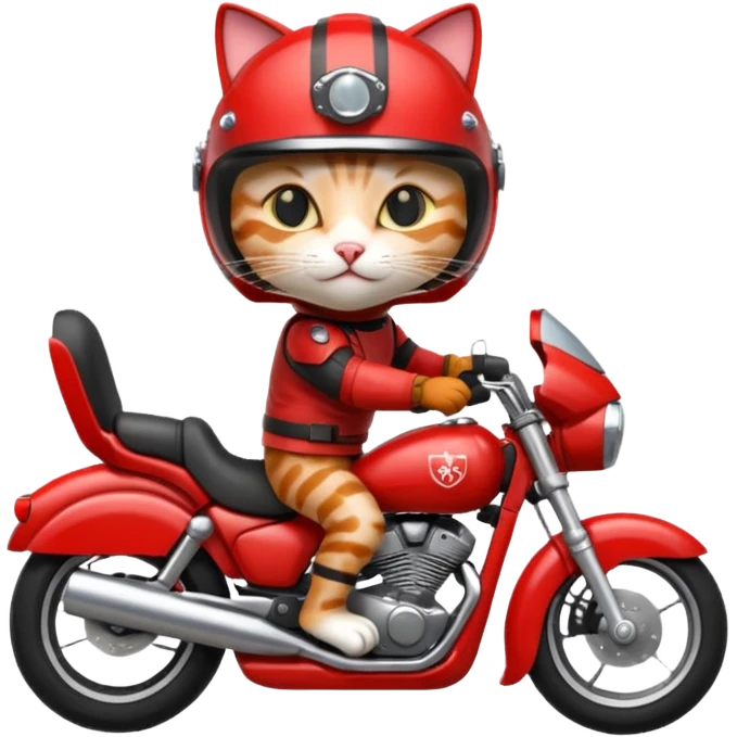 Cat on red and black motorcycle with helmet emoji