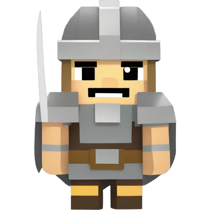 Scandinavian Viking waist-deep with a sword in his hand and an angry mood in Minecraft style emoji