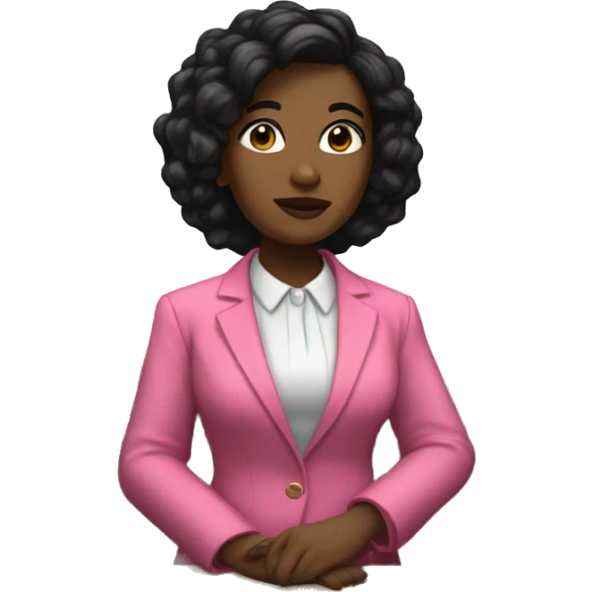 Rear view of Black female Historian with pink blazer and short black hair standing in court emoji