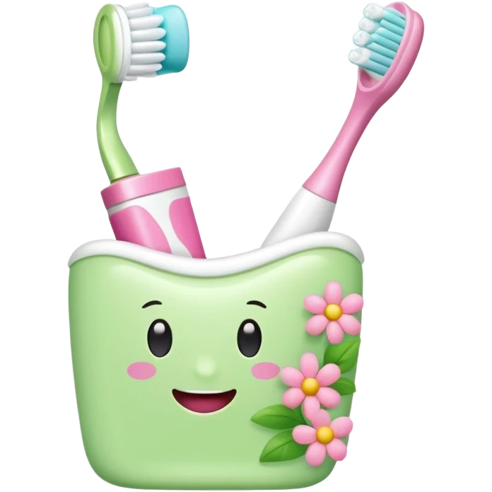 light green and pink floral toothbrush and toothpaste emoji