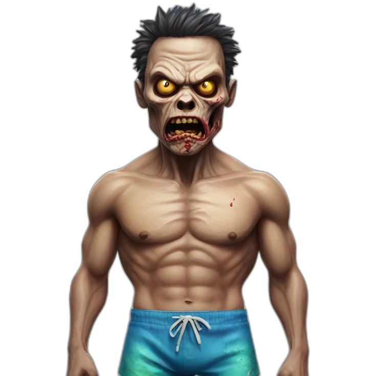 angry zombi wearing a swimming trunk hyperrealistic emoji