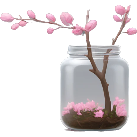 Delicate big twig with pink buds in a transparent jar vase emoji