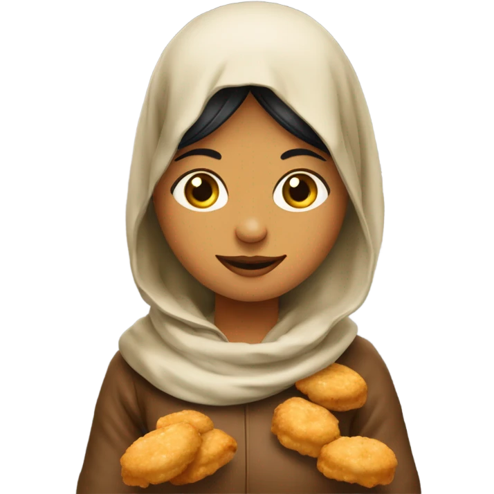 Meisje met hoofddoek die kipnuggets eet emoji