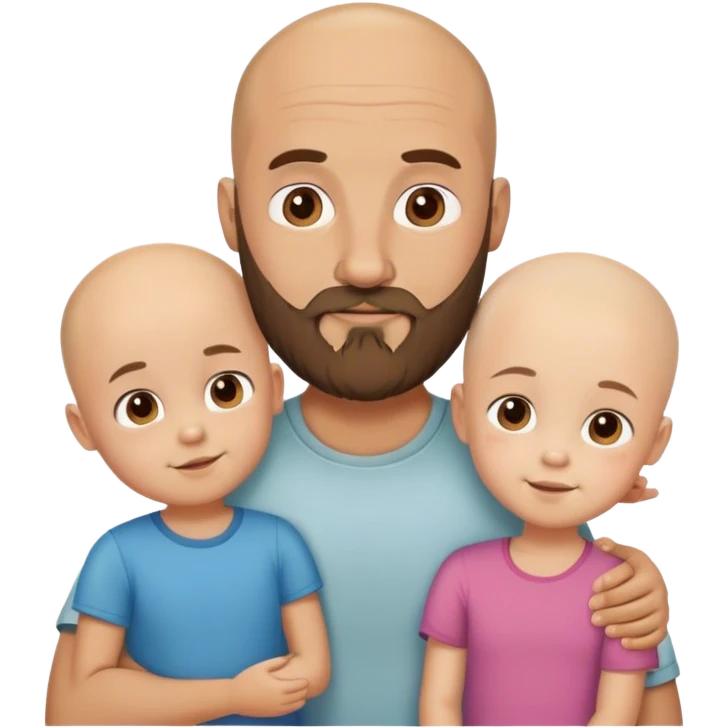 Bald dad with beard, who has 2 cutie kids, boy and girl. No beard on the kids emoji