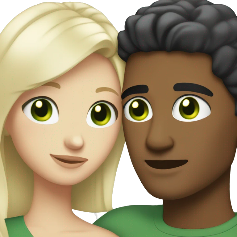Whites women blonde hair green eyes hugging white man short black hair brown eyes  emoji