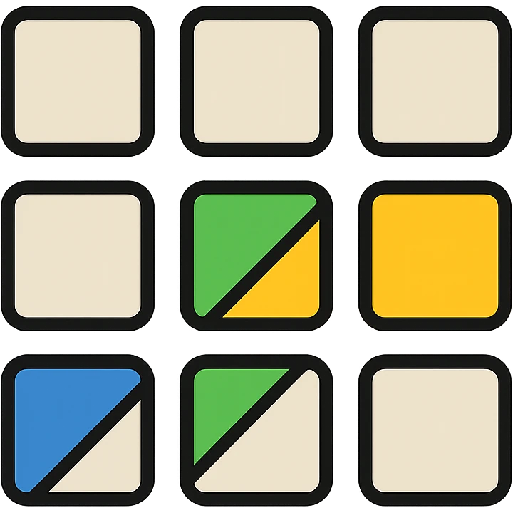 grid of square icons representing Galxe 3-stripe logo with three diagonal lines highlighted in different colors, rest of grid in neutral color emoji