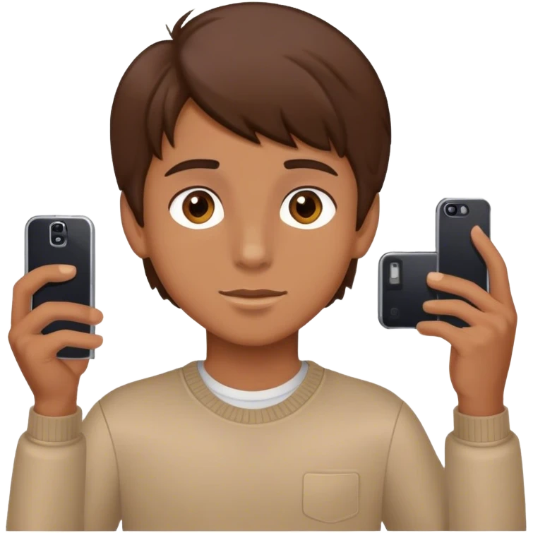 boy brown hair brown eyes taking picuture with a cell emoji