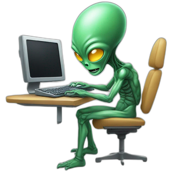 Alien typing on computer emoji