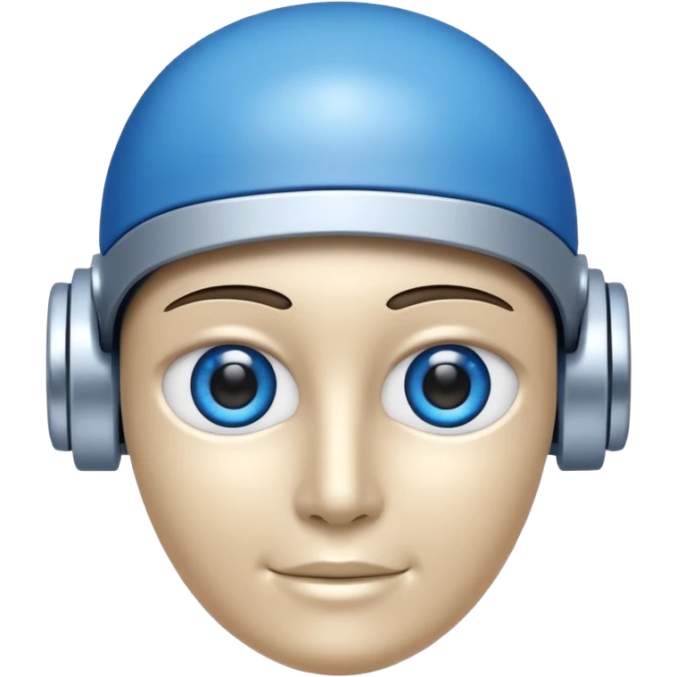 robo azul e branco sorrindo e piscando com um olho só, fazendo um sinal de posito com uma das mãos emoji