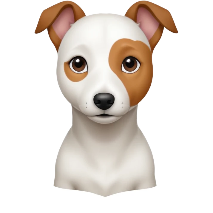a fully white jack russell the size of a kelpie with floppy ears and a half white face emoji