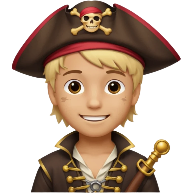 light brown hispanic boy with blond hair that is dressed as a pirate emoji