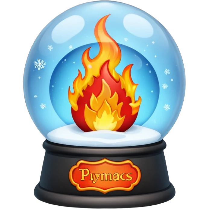 Can you make a snow globe emoji with a flame in it, gothic style, I want it to say pyromaniacs as a plaque  emoji