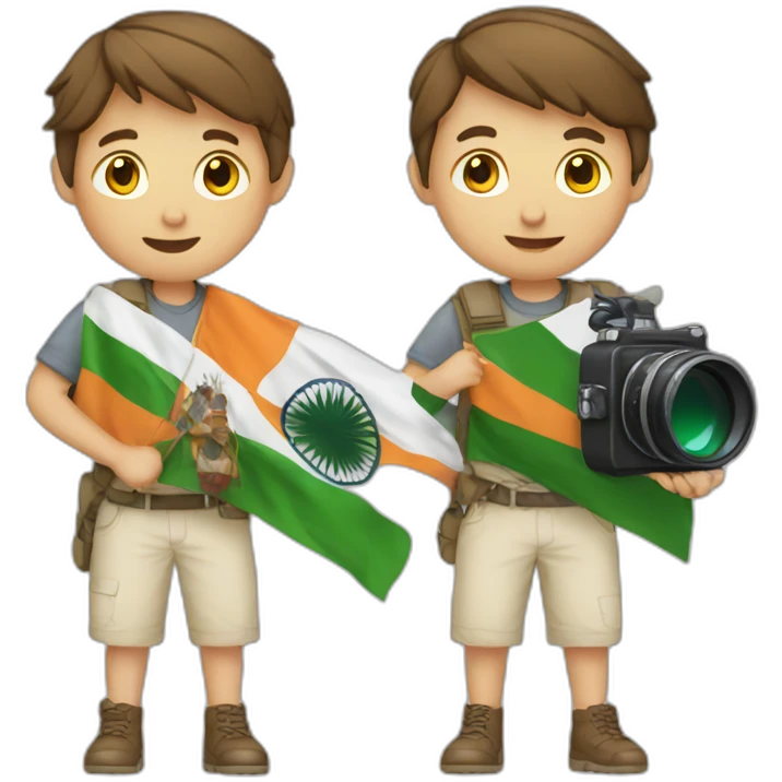 White kid holding camera and Indian flag emoji