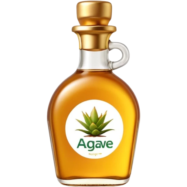 small clear bottle of agave syrup, golden-amber, smooth and honey-like, curved shape, gold or green flip-top cap, minimal label, no text, 3D-rendered, minimal, soft shadows, transparent background, emoji scale emoji