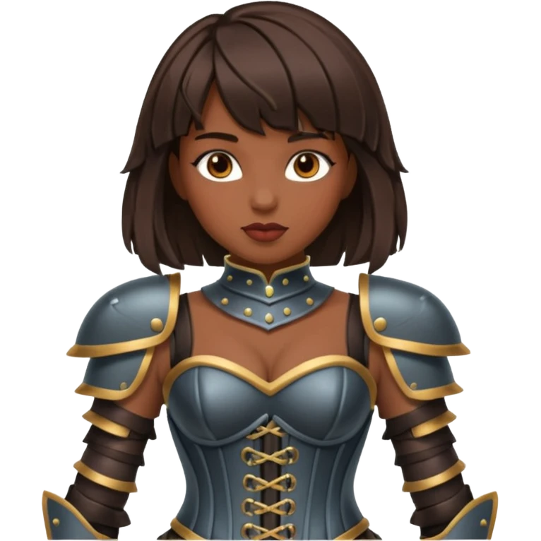 dark skinned with bangs brunette woman with corset armour emoji