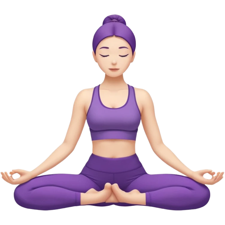 A woman in purple yoga clothes seated and bending forward to touch her toes, calm minimalist art style. emoji