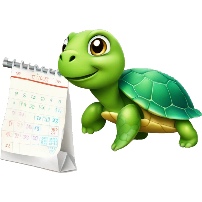 A cute little turtle with calendar asking people to join the party. emoji