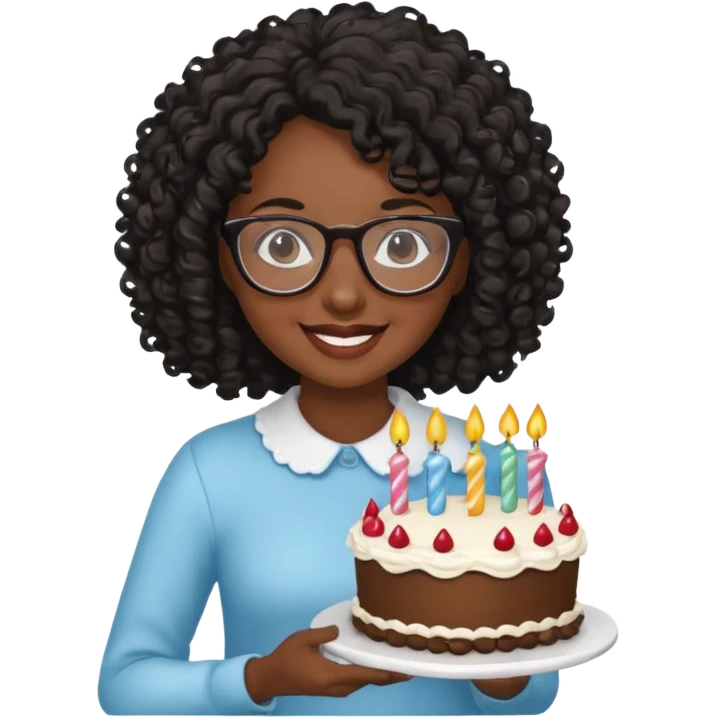 A Black woman with curly black hair and glasses holding a birthday cake. Can you make it a more basic emoji? emoji