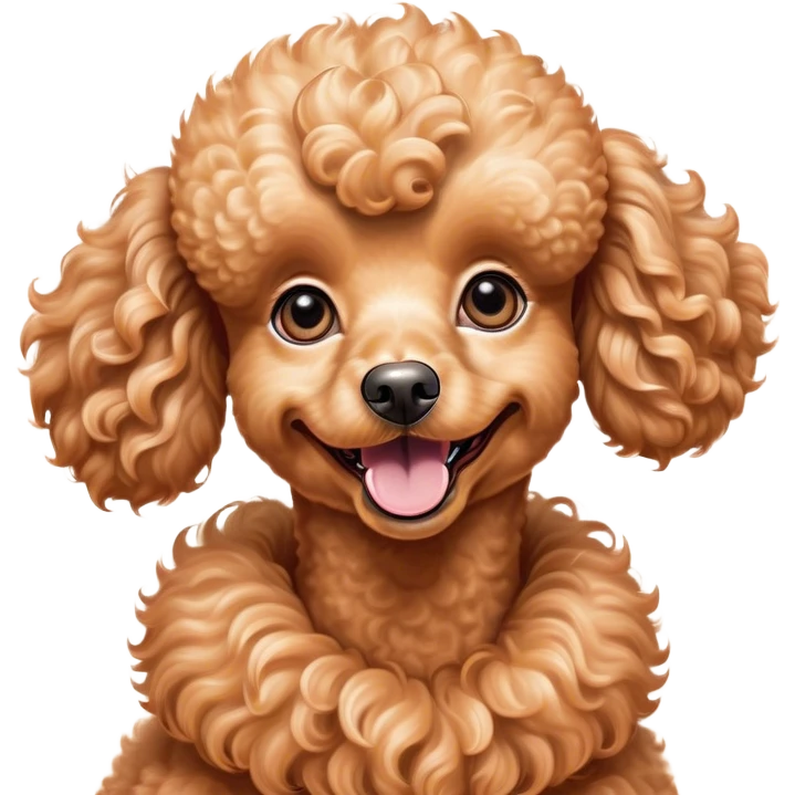 Cinematic Comical Apricot Poodle Portrait Emoji, Head tilted dramatically with an exaggeratedly amused expression, featuring a glossy, curly apricot Fur with a vibrant sheen, wide, expressive warm eyes filled with playful disbelief, Simplified yet hilariously expressive features, highly detailed, glowing with a slightly sassy glow, high shine, dramatic yet playful, stylized with an air of cheeky mischief, bright and endearing, soft glowing outline, capturing the essence of a spirited and over-the-top companion, so meme-worthy it feels like it could side-eye its way into internet fame instantly! emoji