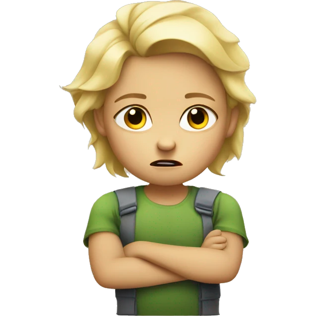 angry blonde  child sitting with arms folded emoji