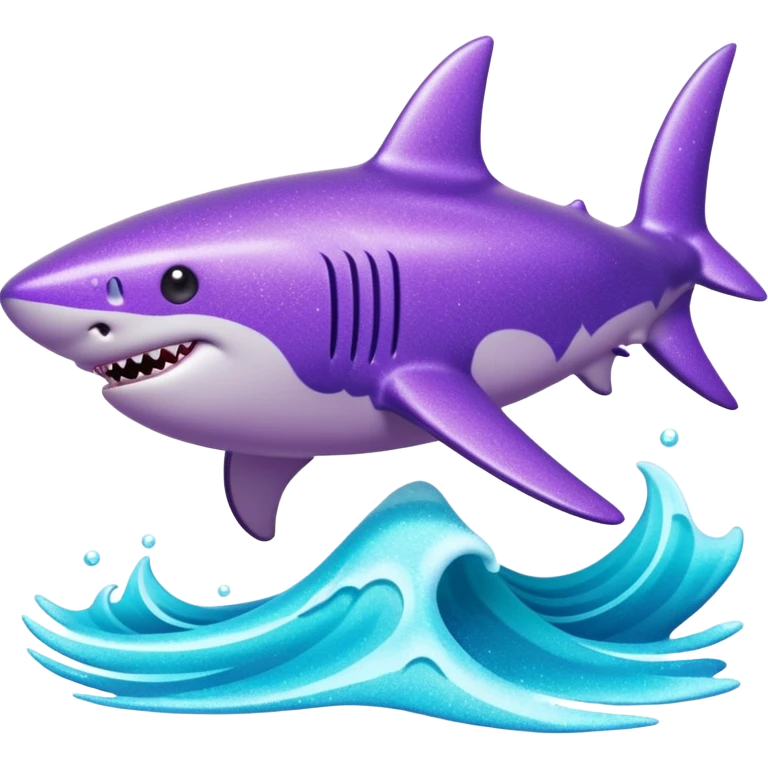 purple glitter shark on a cyan wave emoji