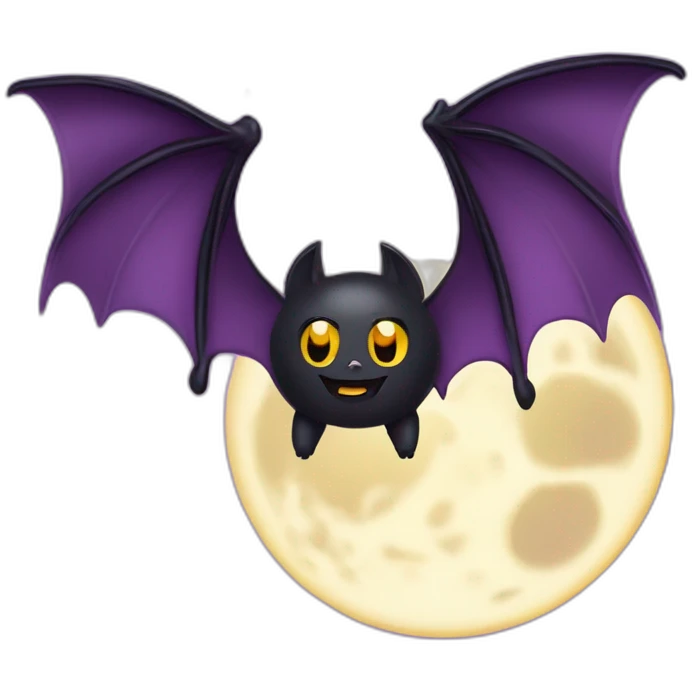 purple black vampire bat wings flying in front of large dripping crescent moon emoji