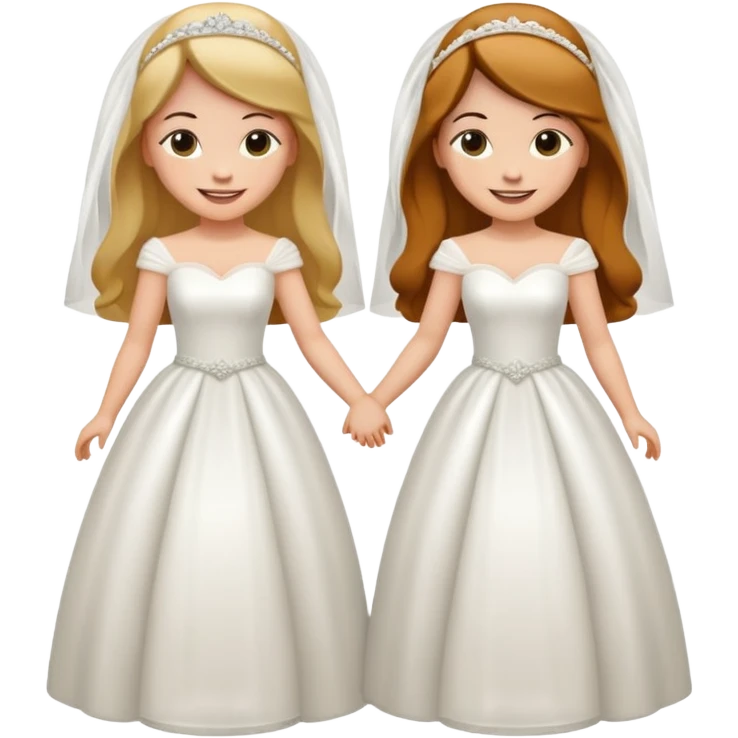 two brides holding hands, wedding dresses emoji