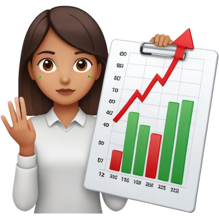Girl holding chart with rising green graph line in right hand and holding another chart with falling red graph line in left hand emoji